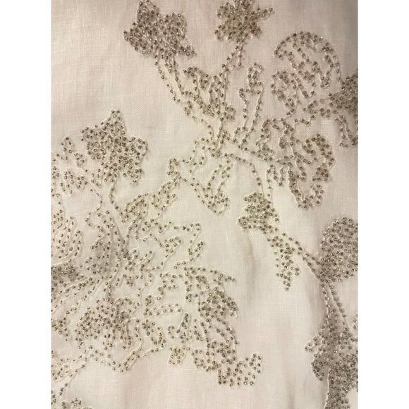 Magaschoni White Linen Designer Tunic Top Beaded front 4 Small - Picture 4 of 5